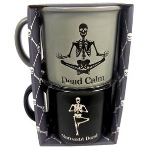 Better Living Skeleton Mug Set 2 OS Black Gray NEW Namaste Dead Calm Halloween